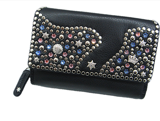 Schwarzes, großes Lederportemonnaie Geldbörse Großraum Diana/Zip Rosa/Blau vom Strass-Depot