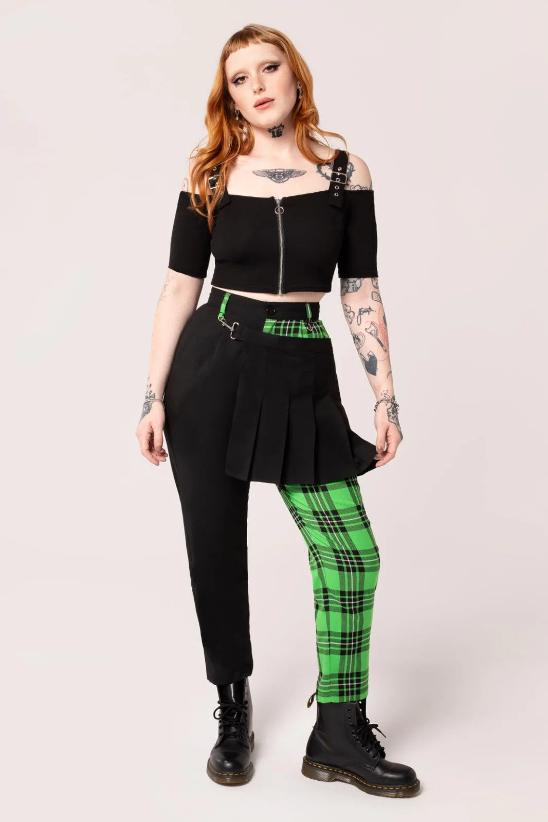 Schwarze und grüne Hose Mason Tousers Green mit Schottenmuster