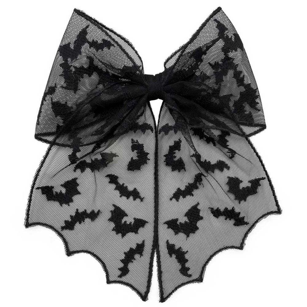 Schwarze Schleife BATS HAIR RIBBON MESH aus Meshstoff mit Fledermausprint Moon Attic