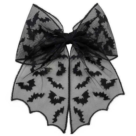 Schwarze Schleife BATS HAIR RIBBON MESH aus Meshstoff mit Fledermausprint Moon Attic