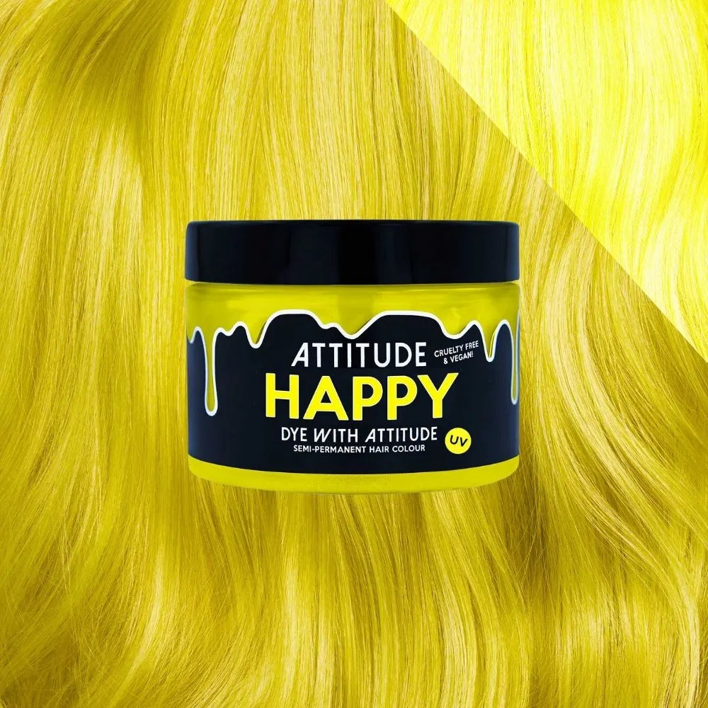 semi-permanente Haarfarbe HAPPY UV in dem Farbton Neongelb von Attitude