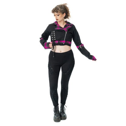 Schwarzer Jacke HEXBOURNE JACKET mit pinkem Tartanmuster von Heartless