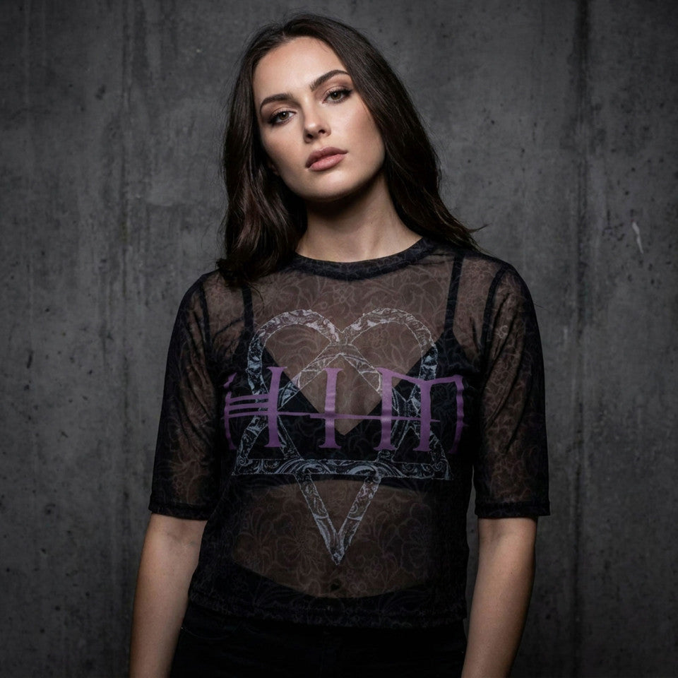 HIM Heartagram & Logo Ladies Mesh Crop Top