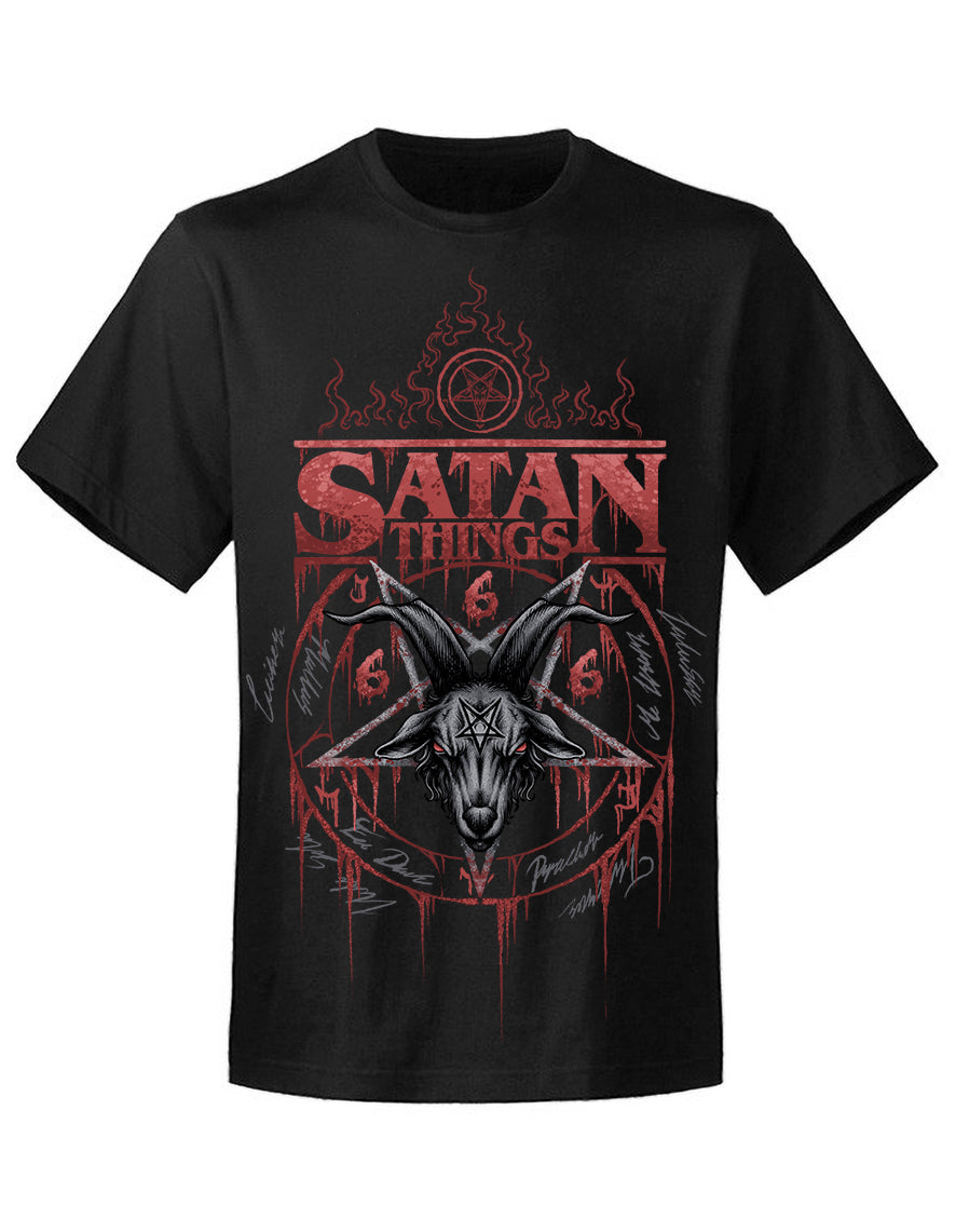 Schwarzes Shirt mit Pentagram und Aufschrift Satans Thing Baphomet
