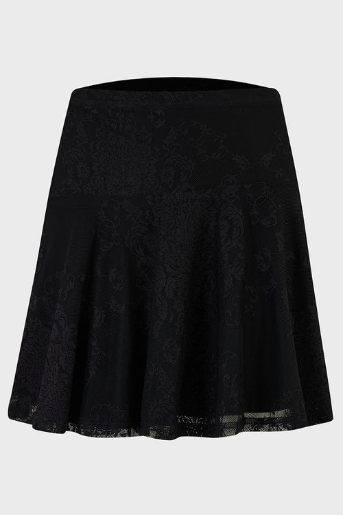 Schwarzer, schlichter Minirock HOWLING CHILD MINI SKIRT aus floraler Spitze von Killstar