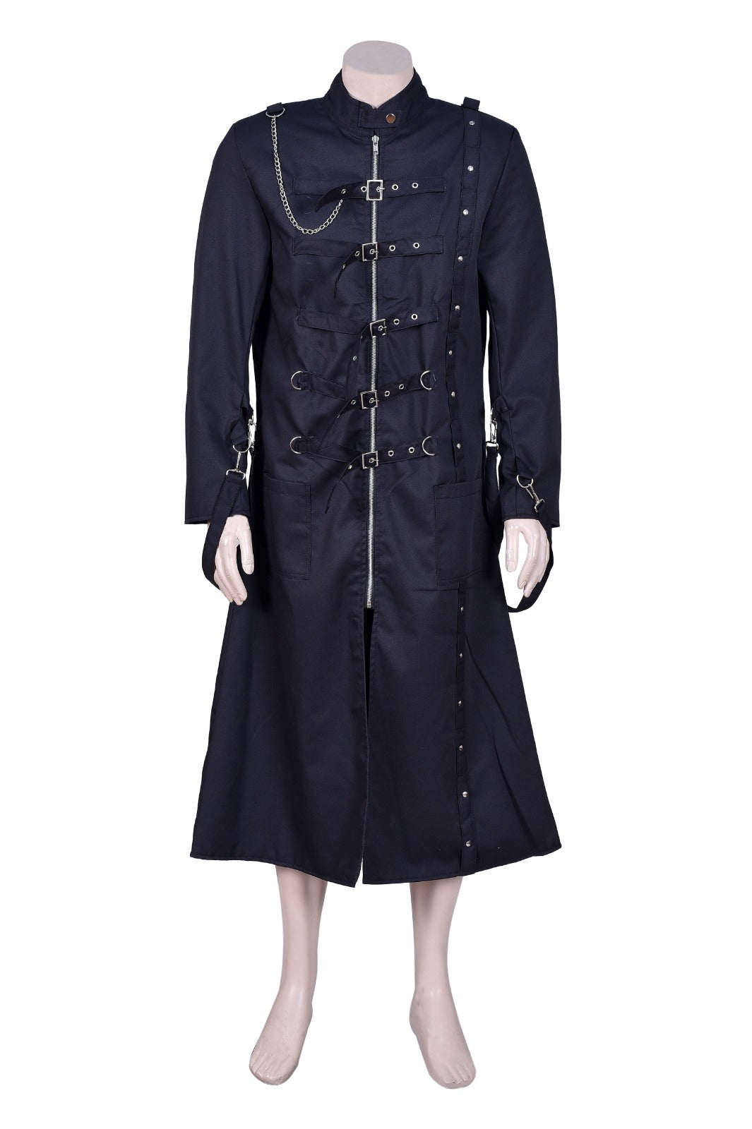 Schwarzer Mantel BUCKLE LONG COAT mit Schnallen an der Vorderseite mit Colours Branding