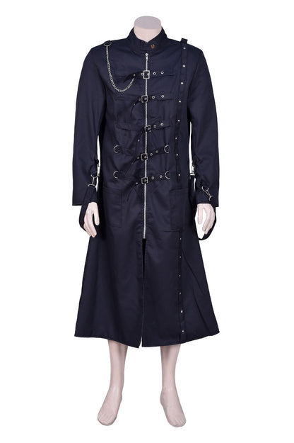 Schwarzer Mantel BUCKLE LONG COAT mit Schnallen an der Vorderseite mit Colours Branding