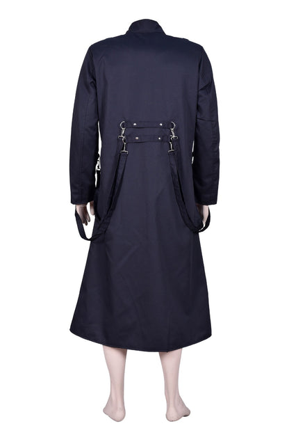 Schwarzer Mantel BUCKLE LONG COAT mit Schnallen an der Vorderseite mit Colours Branding