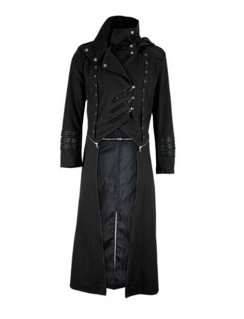 Schwarzer Mantel SCORPION LONG COAT mit großer Kapuze und abnehmbarem Unterteil mit Colours Branding