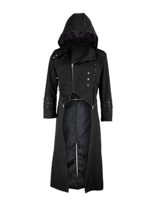 Schwarzer Mantel SCORPION LONG COAT mit großer Kapuze und abnehmbarem Unterteil mit Colours Branding