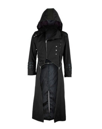 Schwarzer Mantel SCORPION LONG COAT mit großer Kapuze und abnehmbarem Unterteil mit Colours Branding