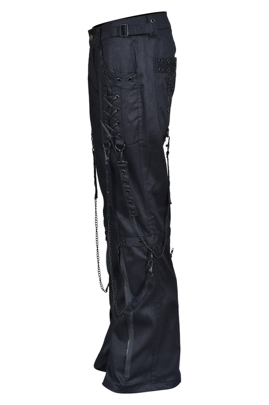 Schwarze Hose BLACK CHAIN PANTS mit schwarzen Ketten und Zierreißverschlüssen mit Colours Branding