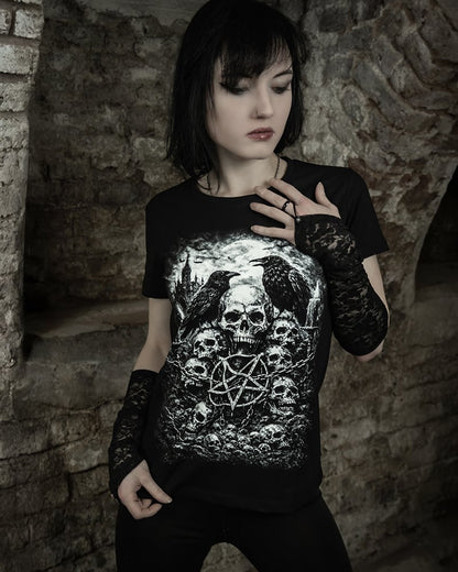 Schwarzes Oberteil Circle Of Bones Shirt von Tributica