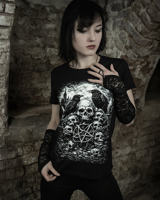 Schwarzes Oberteil Circle Of Bones Shirt von Tributica