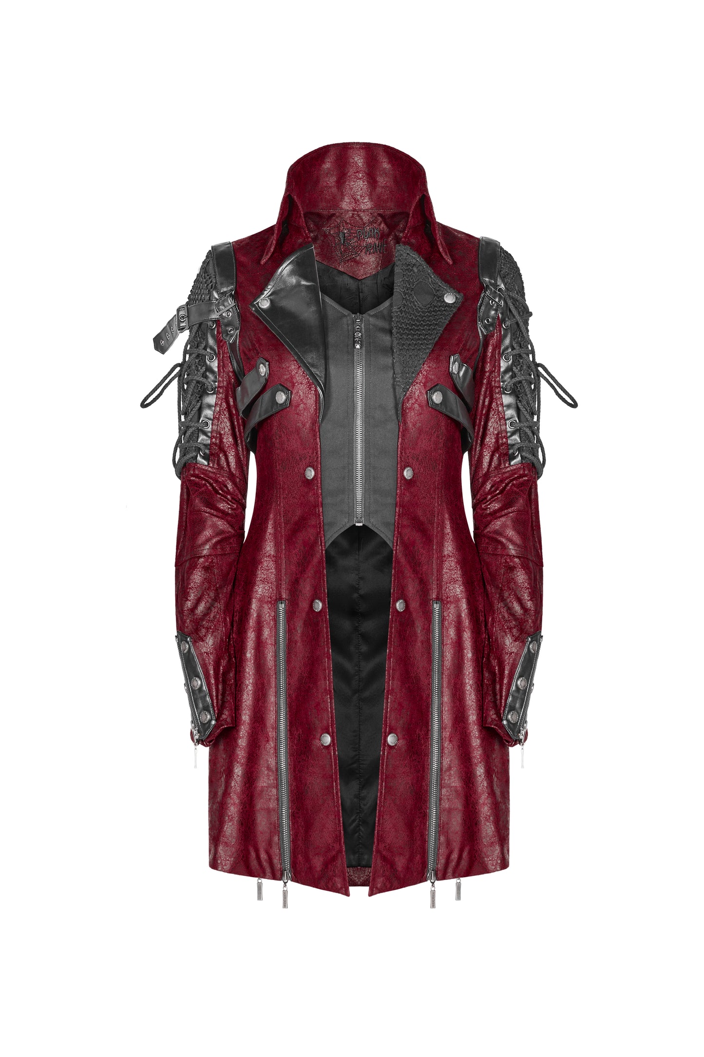 Roter, kurzer Mantel POISONBLACK JACKET BLACK aus Kunstleder von Punk Rave