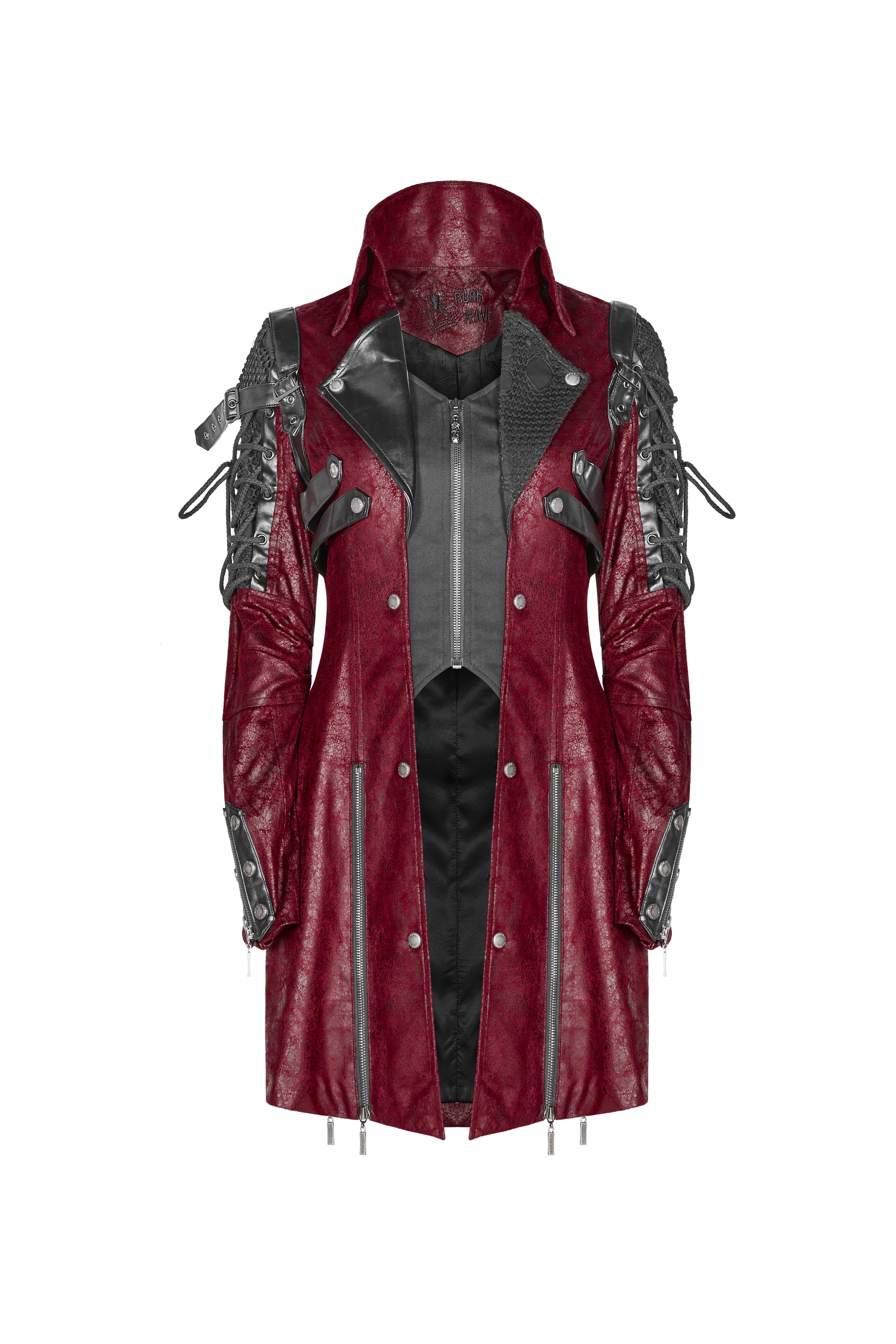 Roter, kurzer Mantel POISONBLACK JACKET BLACK aus Kunstleder von Punk Rave