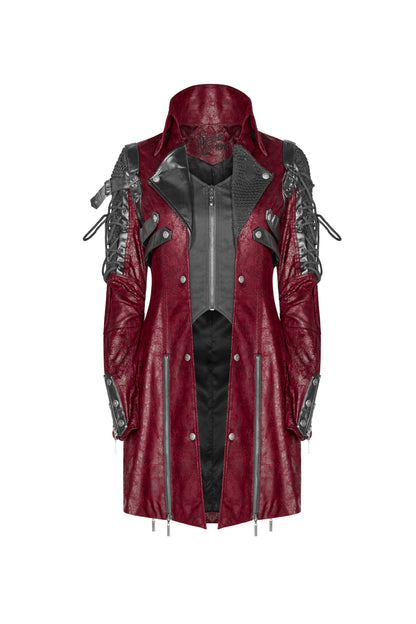 Roter, kurzer Mantel POISONBLACK JACKET BLACK aus Kunstleder von Punk Rave