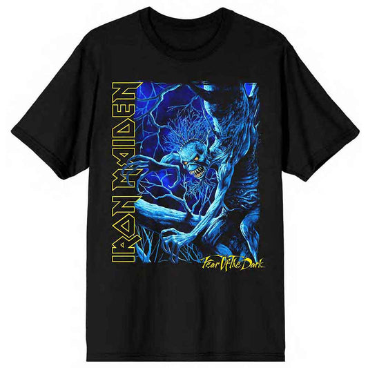 Lizensiertes Iron Maiden Fear Of The Dark Bandshirt im blauen Design mit Horrorprint