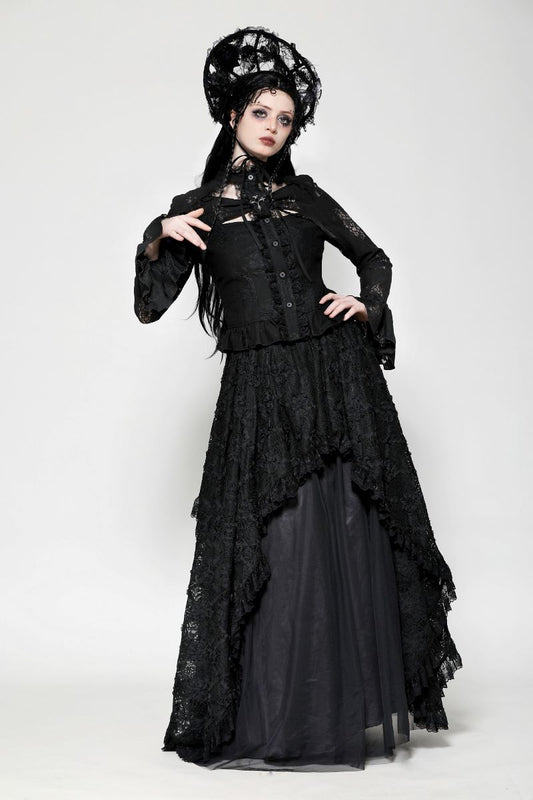 Schwarzes Oberteil Midnight Mystery Shirt mit floralem Spitzenmuster von Dark in Love