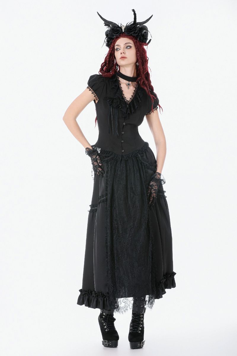 Schwarzes, kurzärmliges Oberteil Sweet Sorrow Shirt mit Chokerdetail und Zierschnürung von Dark In Love