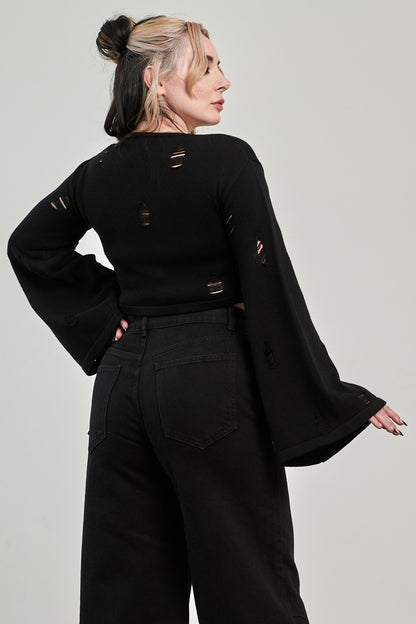 Schwarzer Pullover TORN AFFECTION JUMPER mit Knochenherz auf der Vorderseite von Banned