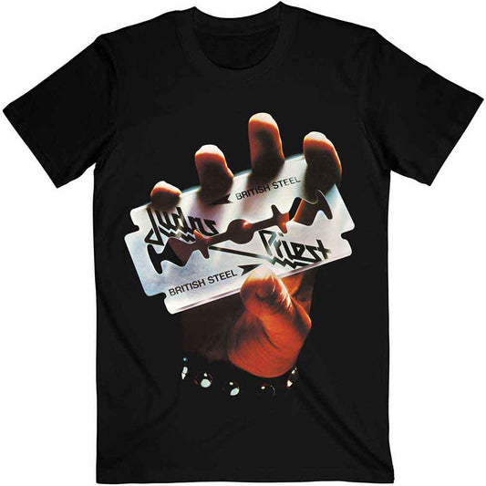Lizensiertes Judas Priest British Steel Bandshirt mit klassischem Hand- und Rasierklingenprint