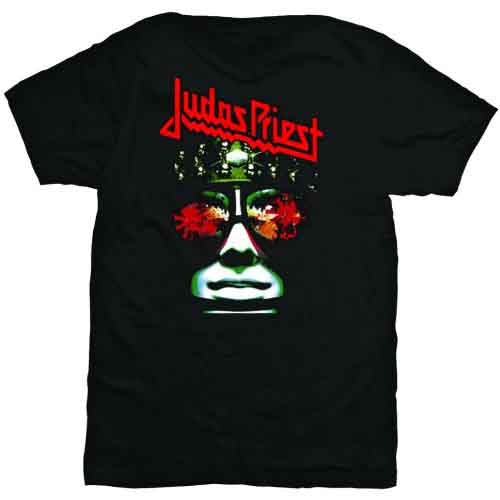 Lizensiertes Judas Priest Hell-Bent Bandshirt mit buntem Gesichtsprint mit Brille