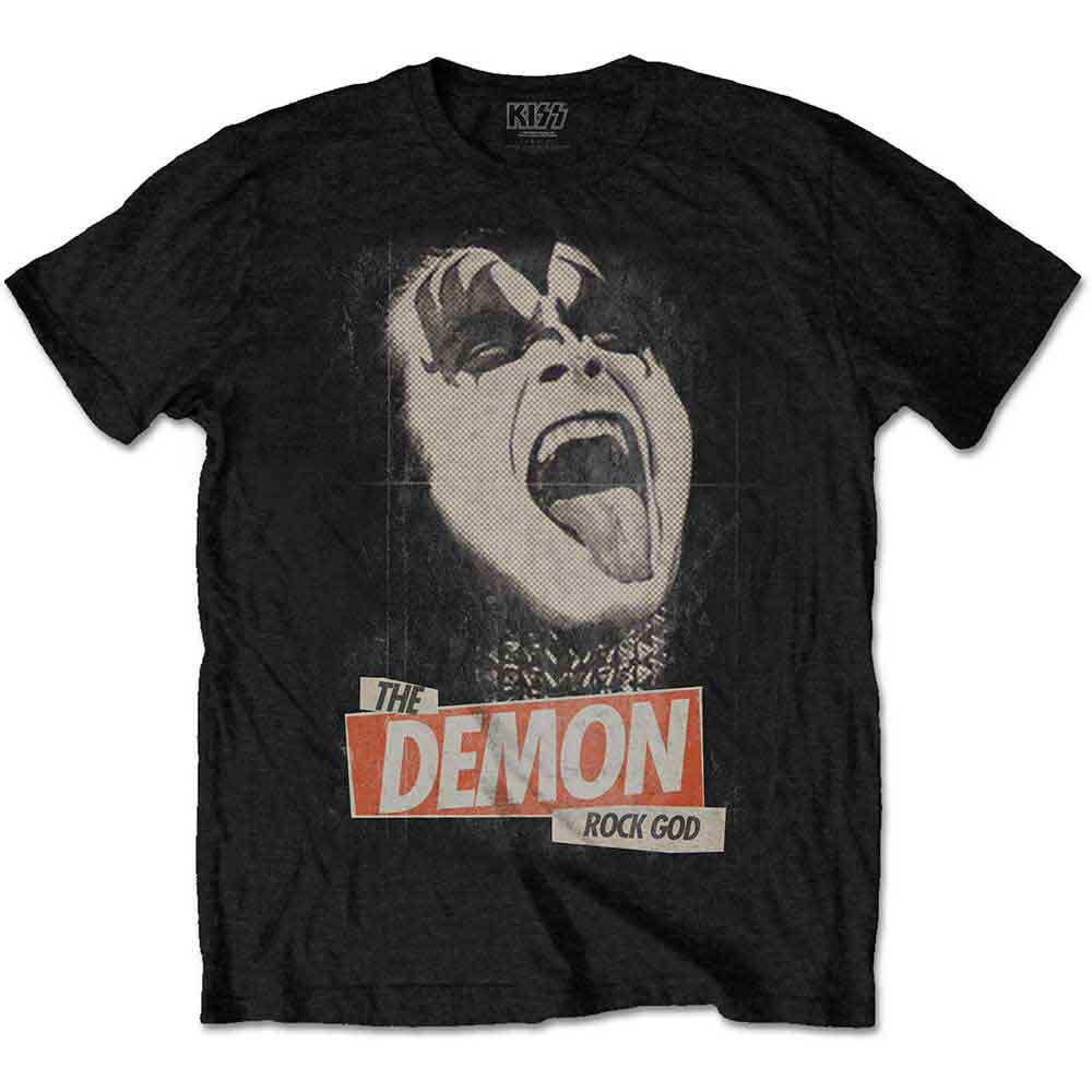 Lizensiertes KISS Demon Rocks Bandshirt mit großem Faceprint mit ausgestreckter Zunge