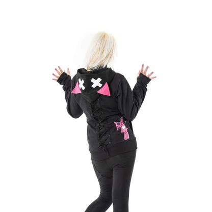 Schwarze Sweatshirtjacke KITTY MAYHEM HOOD mit niedlichem Mädchenprint von Cupcake Cult