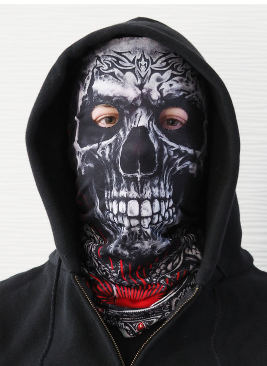 Schwarz-weißer Schlauchschal LETHAL POISON TUBE SCARF MASK im Totenkopfdesign