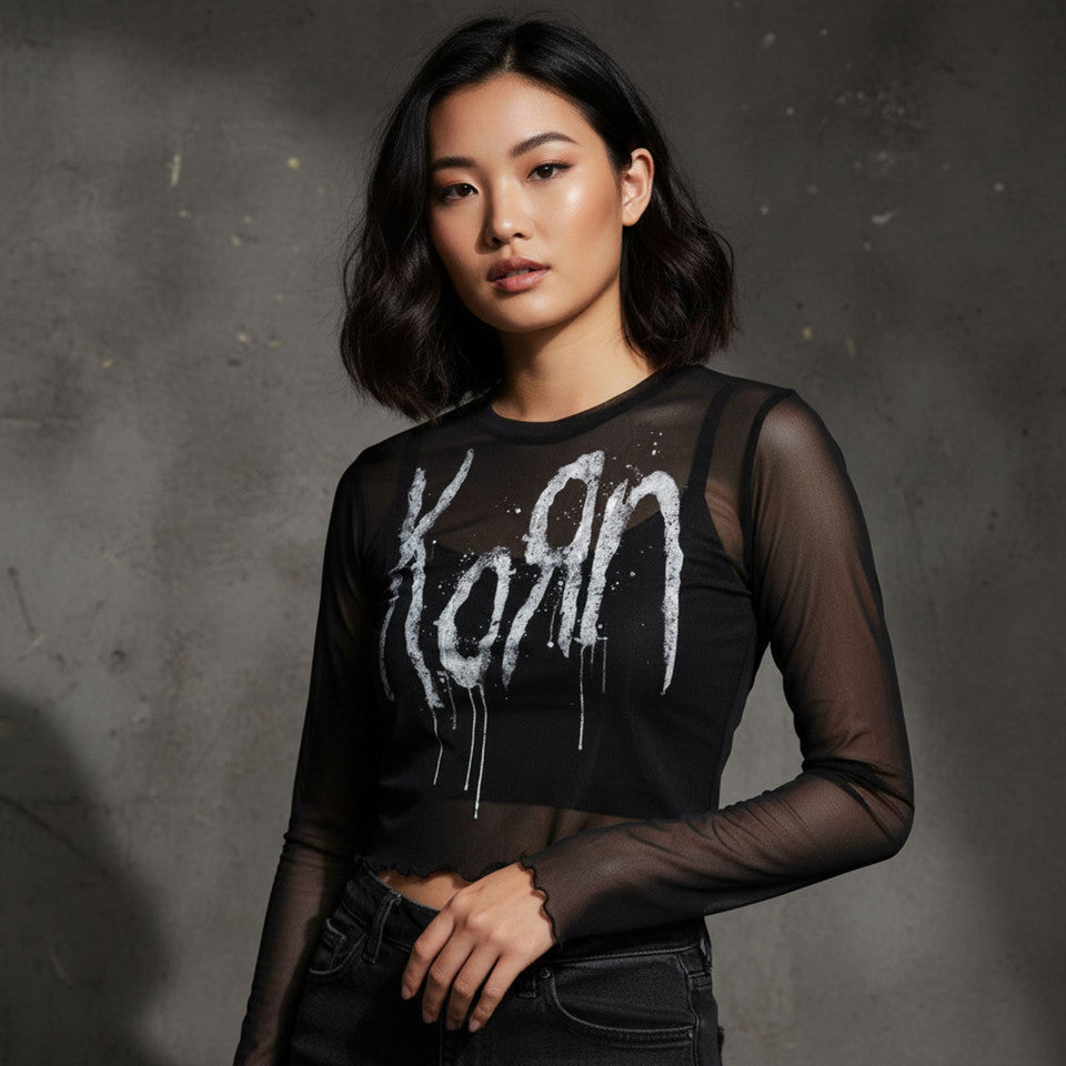 Korn Still a Freak Ladies Long Sleeve Mesh Crop Top