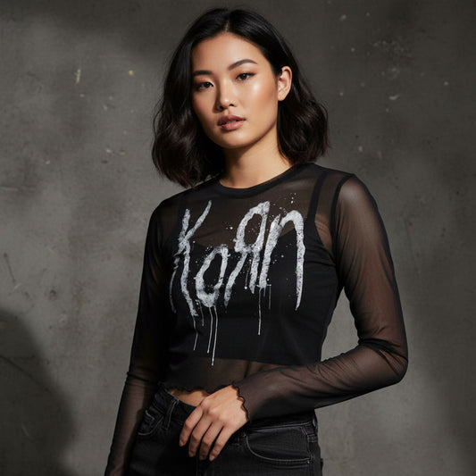 Korn Still a Freak Ladies Long Sleeve Mesh Crop Top