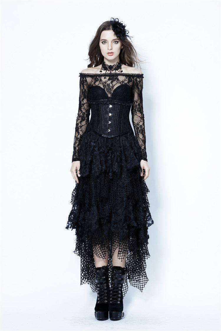 Langer Rock BATCAVE SKIRT im Distressed-Look aus strukturiertem Stoff mit Mesh-Akzenten von Dark In Love