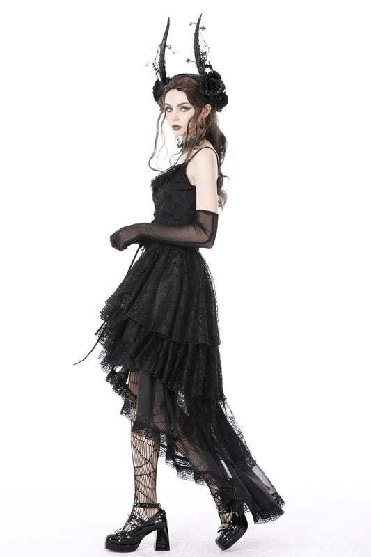 Fließender High-Low-Lagenrock GOTHIC DREAMS SKIRT aus schwarzem Chiffon und Satin von Dark In Love