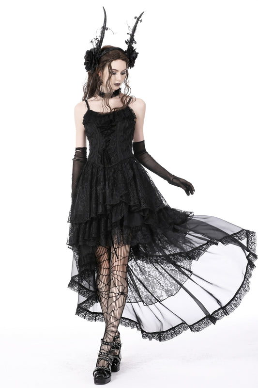 Fließender High-Low-Lagenrock GOTHIC DREAMS SKIRT aus schwarzem Chiffon und Satin von Dark In Love