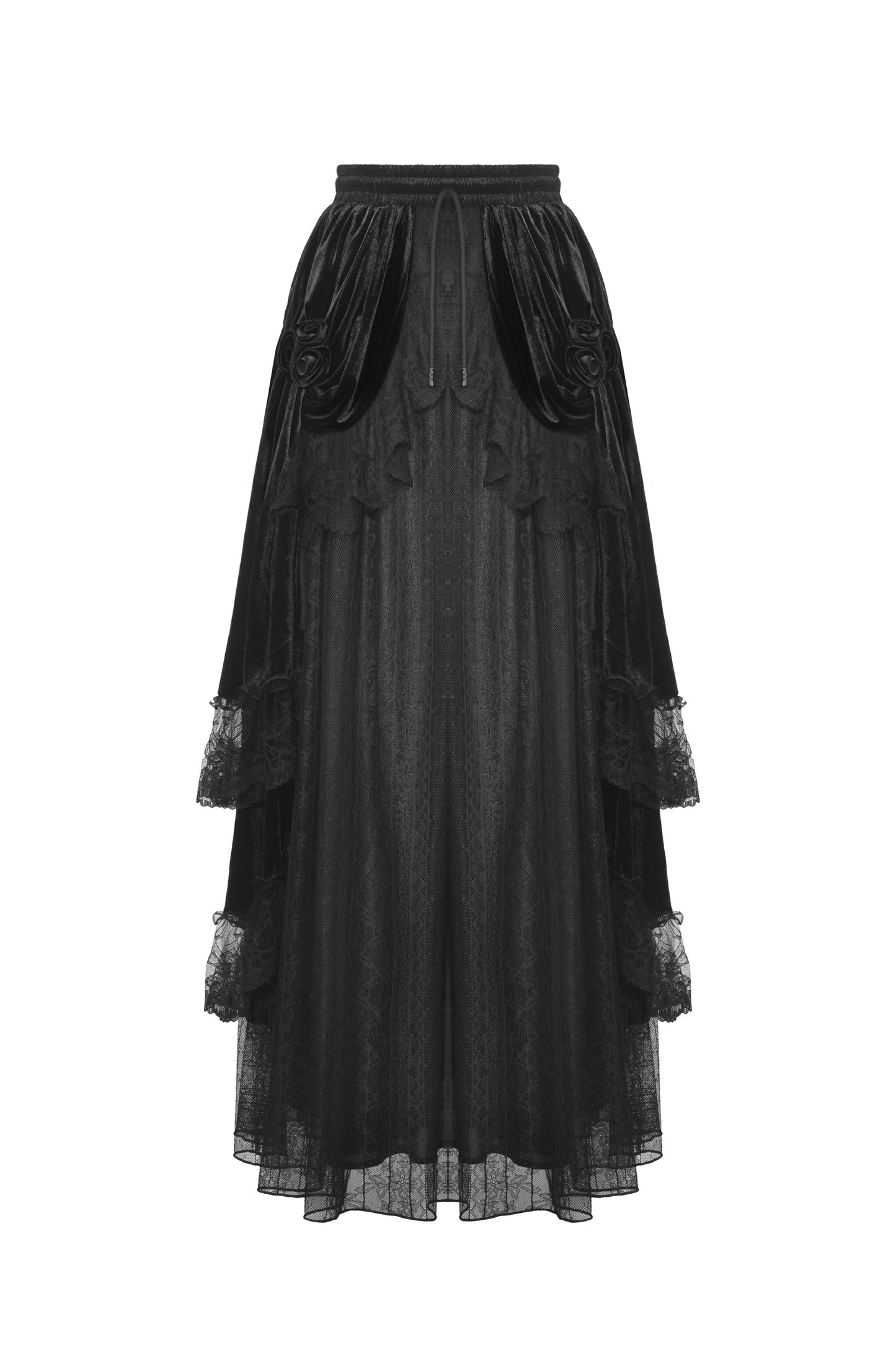 Schwarzer, langer Rock GHOSTS PALACE SKIRT aus Samt und Spitze von Dark In Love