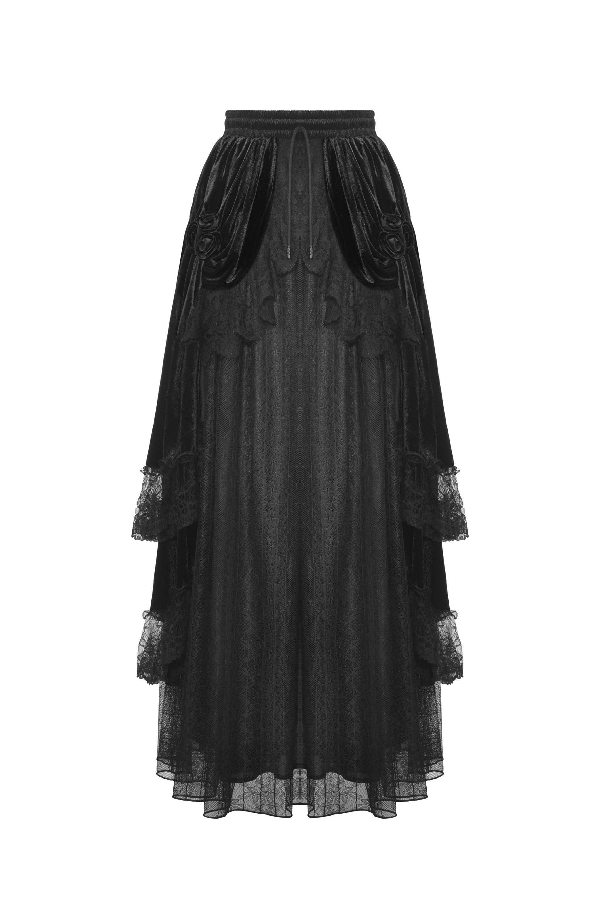 Schwarzer, langer Rock GHOSTS PALACE SKIRT aus Samt und Spitze von Dark In Love