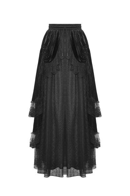 Schwarzer, langer Rock GHOSTS PALACE SKIRT aus Samt und Spitze von Dark In Love