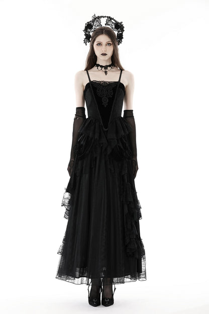 Schwarzer, langer Rock GHOSTS PALACE SKIRT aus Samt und Spitze von Dark In Love