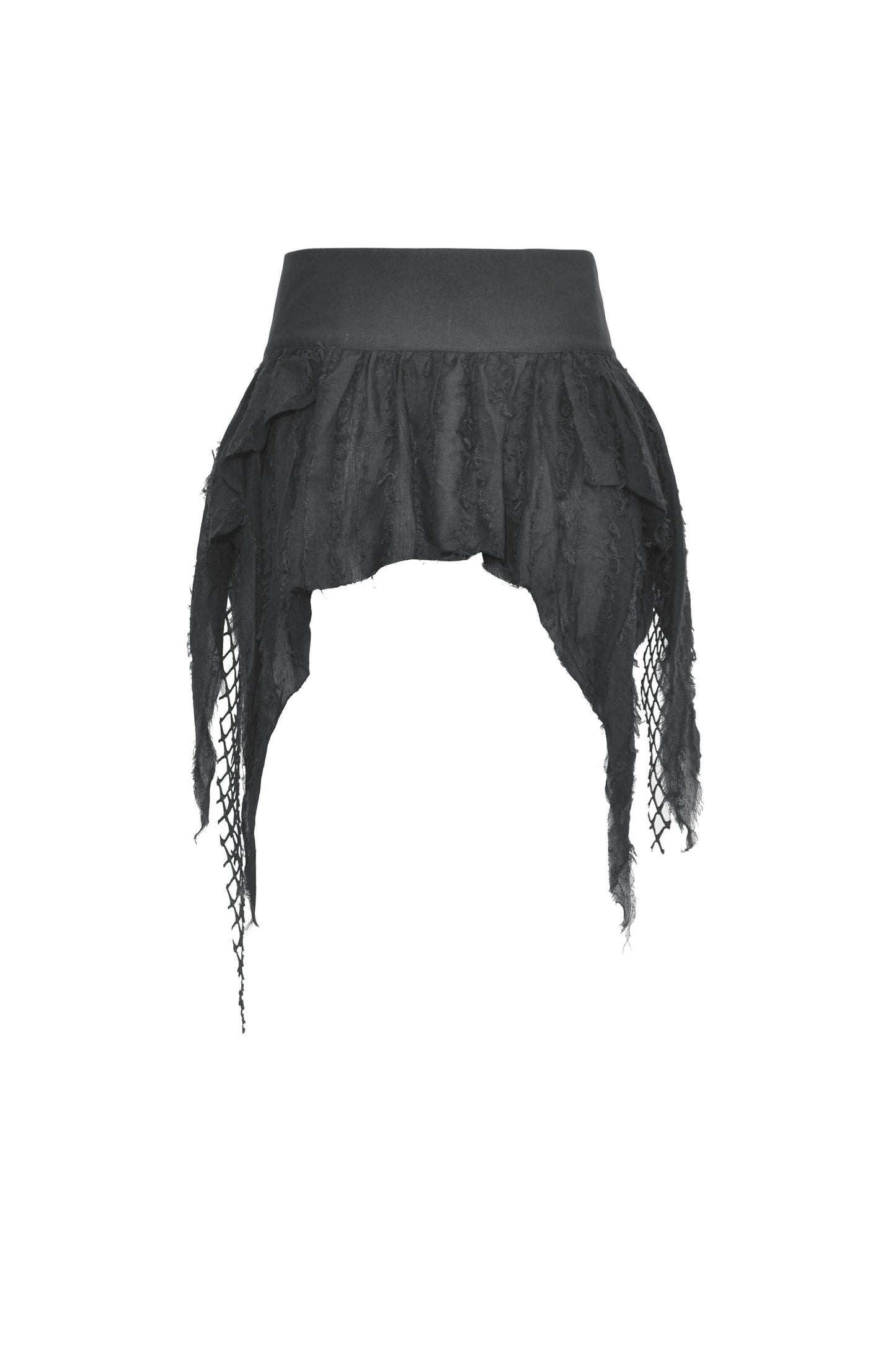 Rückseite geraffter, asymmetrischer Minirock CULT OF CHAOS MINI SKIRT von Dark In Love