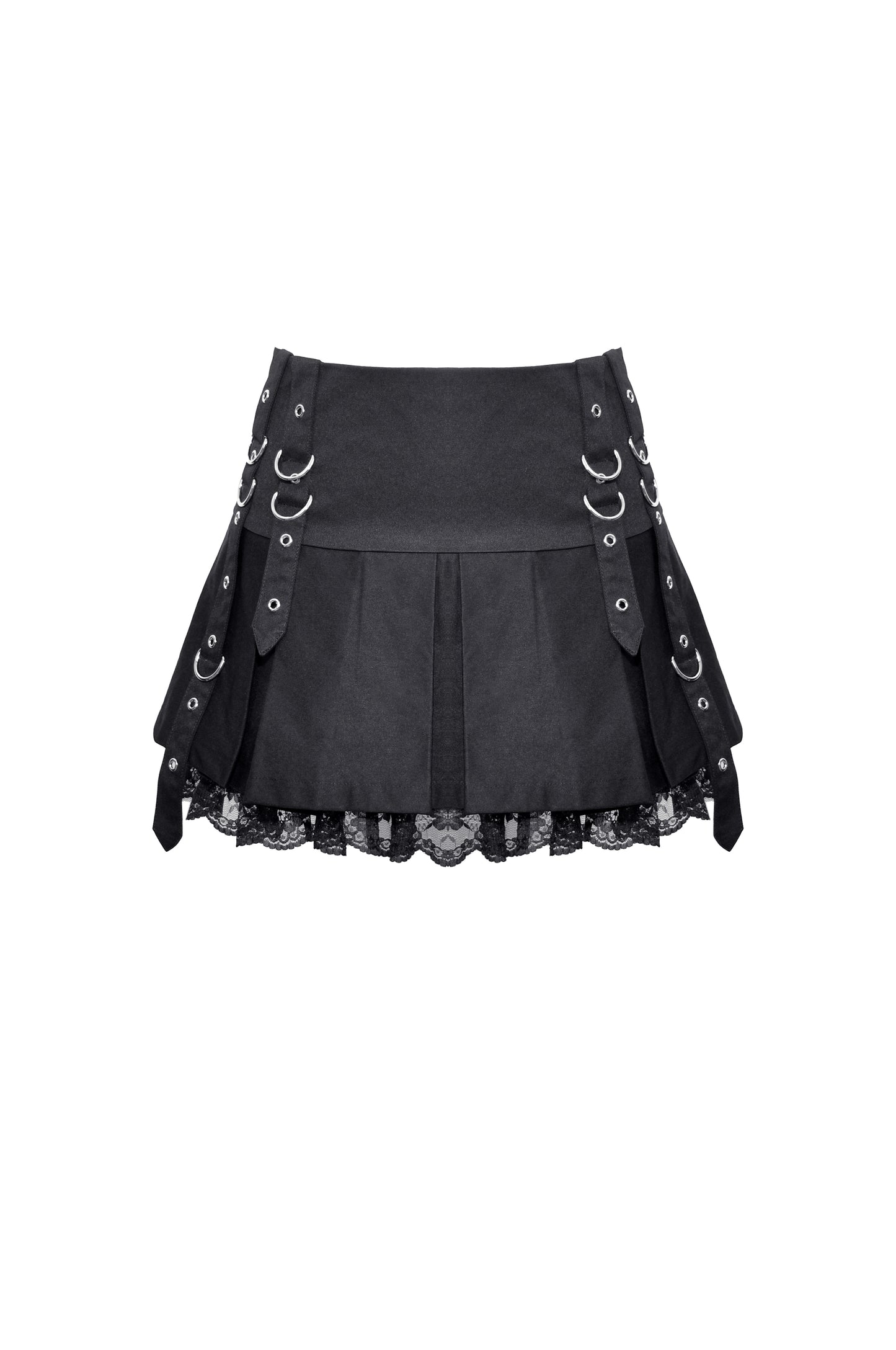 Schwarzer Mini-Rock ALIAN SKIRT mit Ösendetails und Spitzensaum von Dark In Love