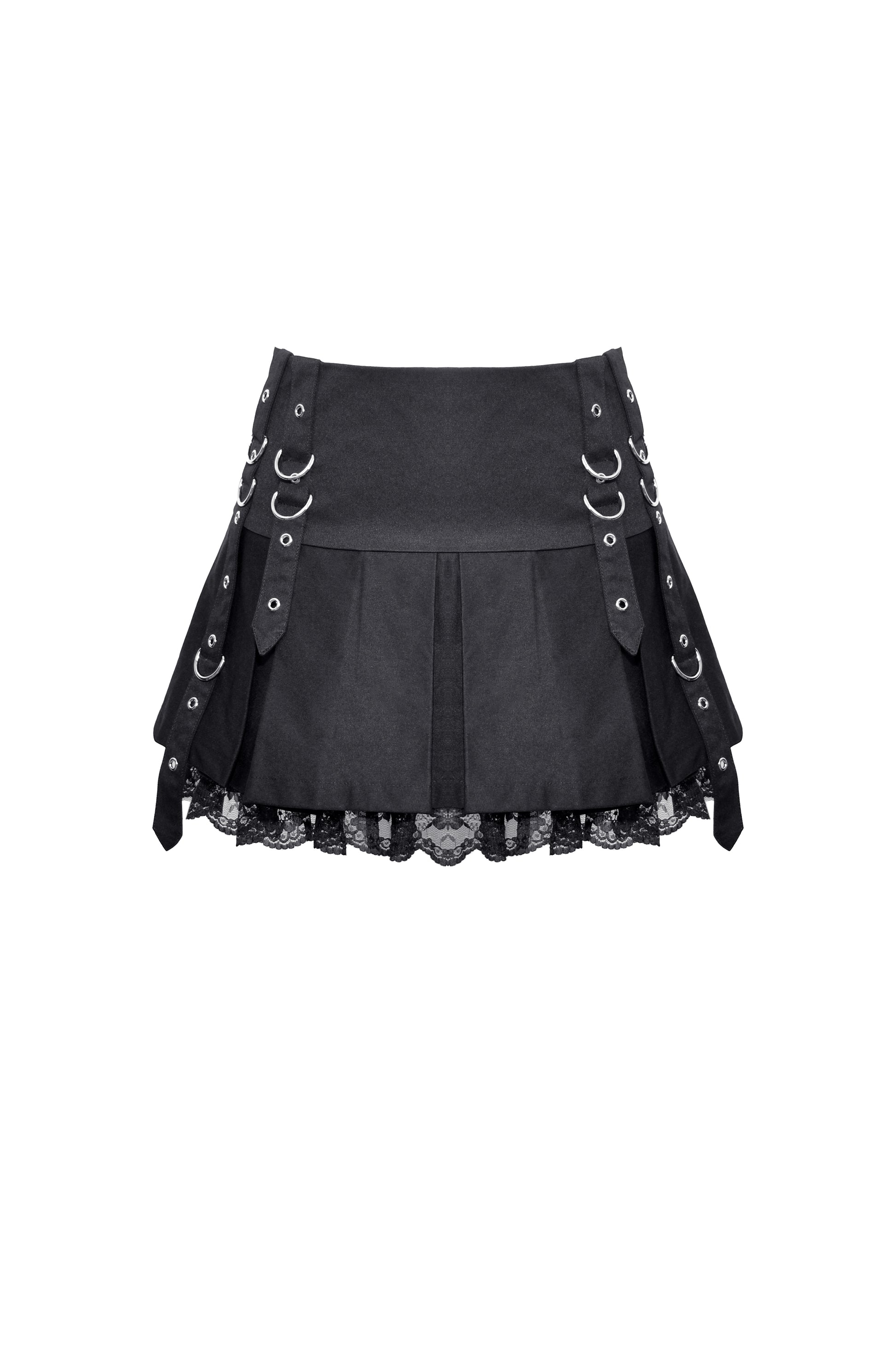 Schwarzer Mini-Rock ALIAN SKIRT mit Ösendetails und Spitzensaum von Dark In Love