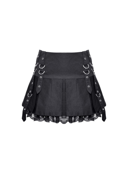 Schwarzer Mini-Rock ALIAN SKIRT mit Ösendetails und Spitzensaum von Dark In Love