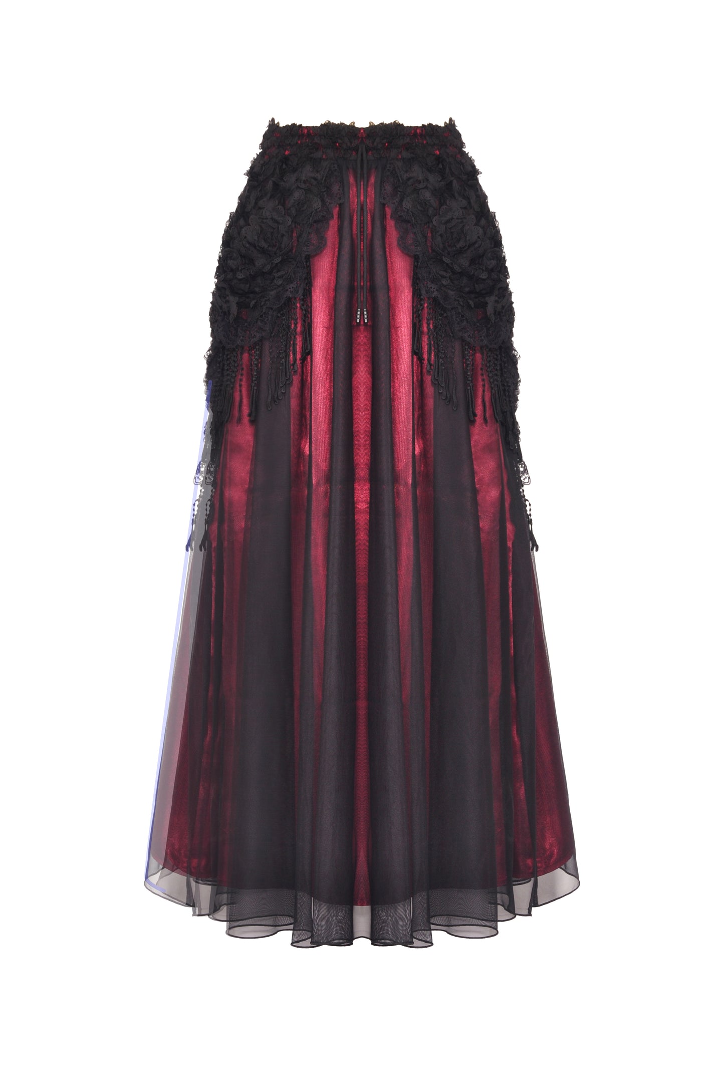 Schwarzer, langer Spitzenrock BLOOD QUEEN SKIRT mit dunkelrotem Unterrock von Dark In Love