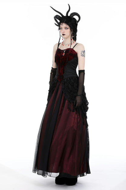 Schwarzer, langer Spitzenrock BLOOD QUEEN SKIRT mit dunkelrotem Unterrock von Dark In Love