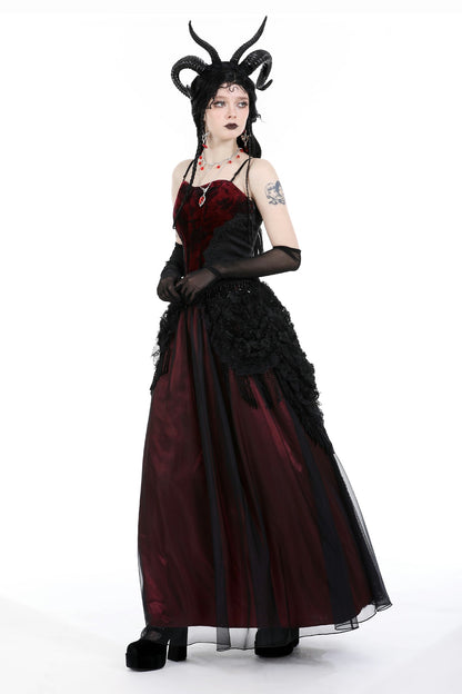 Schwarzer, langer Spitzenrock BLOOD QUEEN SKIRT mit dunkelrotem Unterrock von Dark In Love