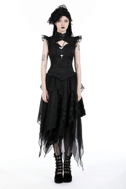 Schwarzer, geschichteter Mesh-Rock DOOMSDAY GOTH SKIRT von Dark In Love