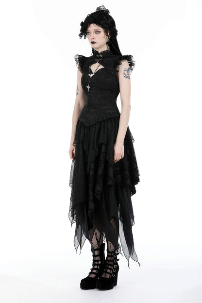 Schwarzer, geschichteter Mesh-Rock DOOMSDAY GOTH SKIRT von Dark In Love