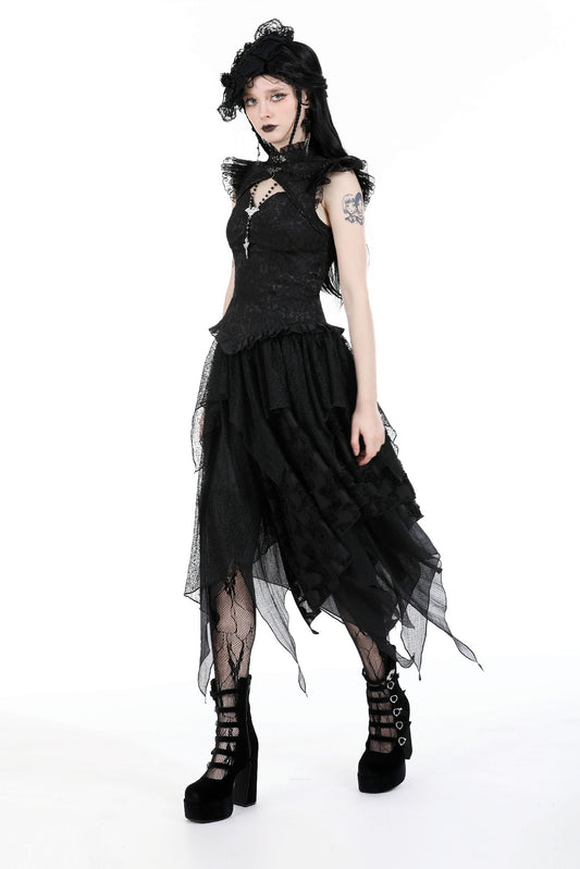 Schwarzer, geschichteter Mesh-Rock DOOMSDAY GOTH SKIRT von Dark In Love