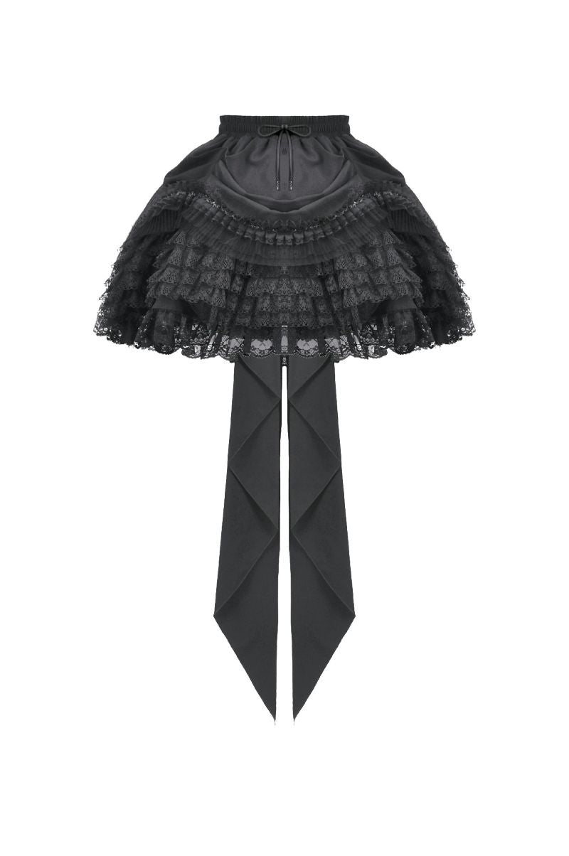 Schwarzer Minirock Marquise Belladonna Skirt aus Spitzenstoff mit langen Borten hinten von Dark In Love